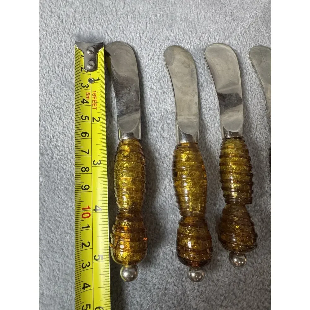Vintage Amber Glass Handle Butter Spreader Set
